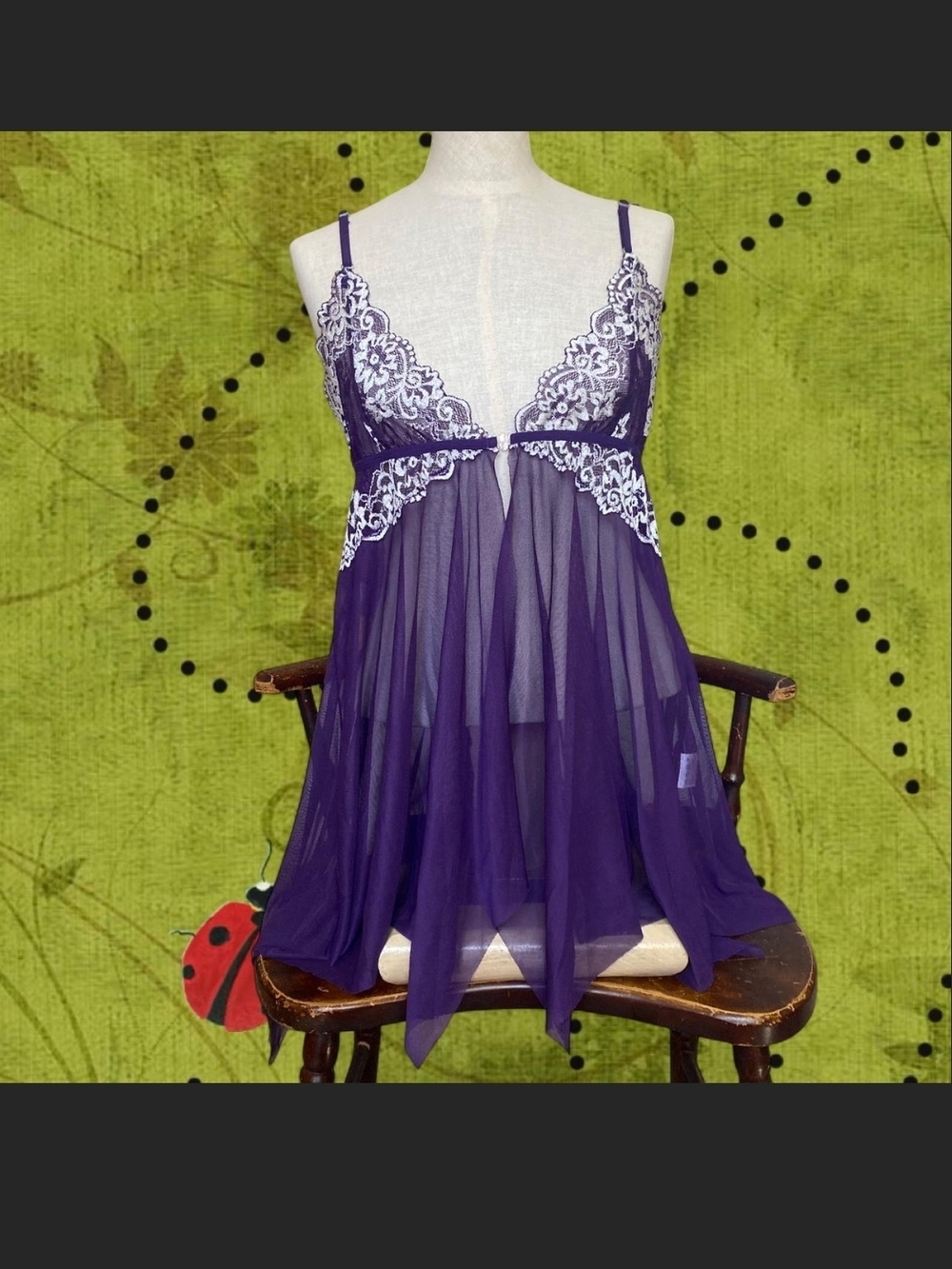 Purple Lace-Trim Sheer Babydoll Nightdress